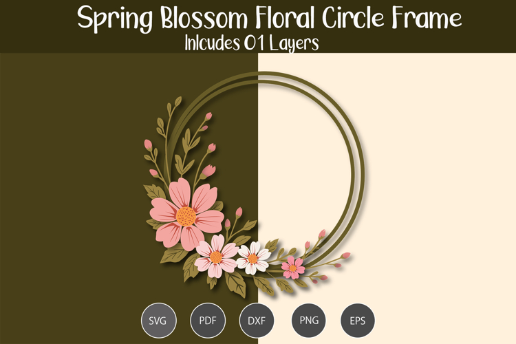 Spring Blossom Floral Circle Frame SVG