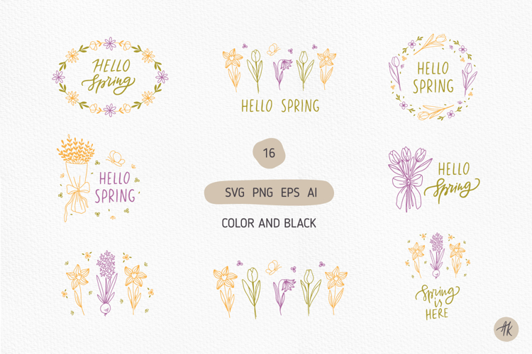 Spring SVG Bundle, Floral Frame Clipart, Spring Sign SVG