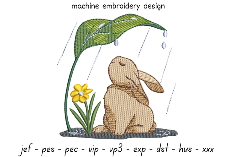 Spring Bunny Embroidery Design 1 - Nature Embroidery Pattern
