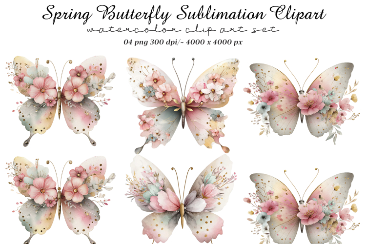 Spring Butterfly Sublimation Clipart example image 1