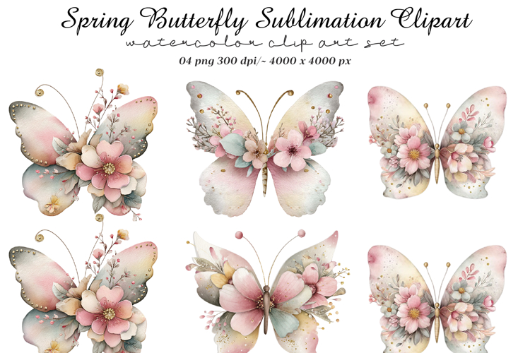 Spring Butterfly Sublimation Clipart example image 1