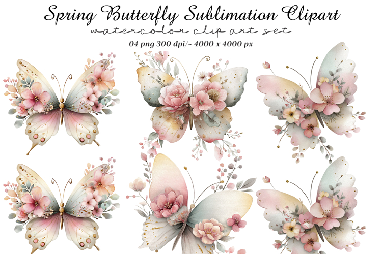 Spring Butterfly Sublimation Clipart example image 1