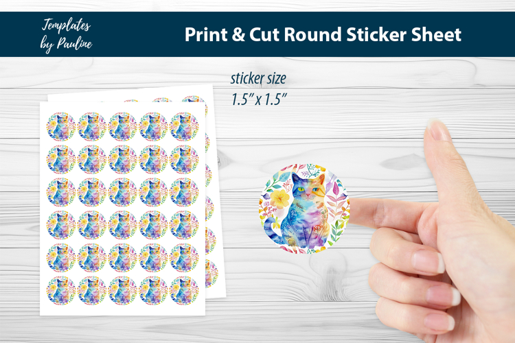 Spring Cat Printable Sticker Sheet, Digital, Print and Cut