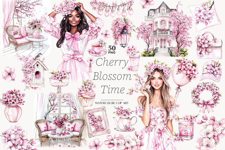 Spring Clipart | Cherry Blossom Clip Art | Pink Garden PNG