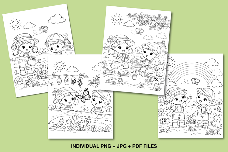 Spring Coloring Pages for Kids, Cute Garden Printable Sheets