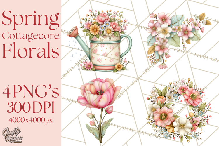 Spring Cottagecore Florals Clipart, Wildflower Bouquets