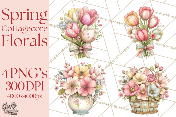 Spring Cottagecore Florals Clipart, Wildflower Bouquets