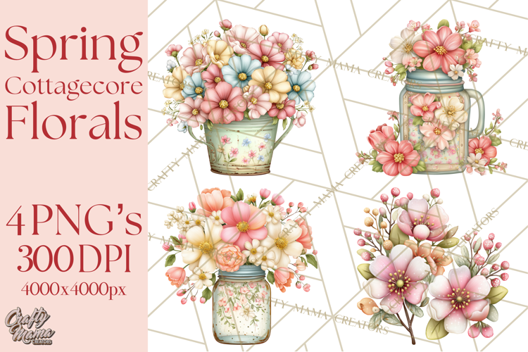 Spring Cottagecore Florals Clipart, Wildflower Bouquets