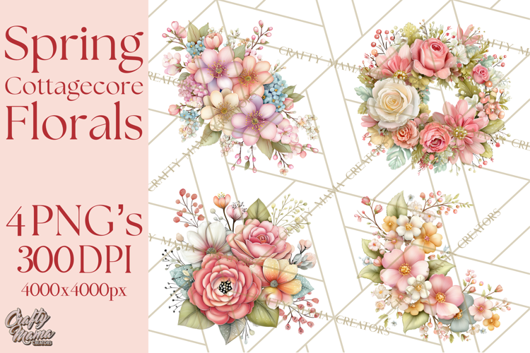 Spring Cottagecore Florals Clipart, Wildflower Bouquets
