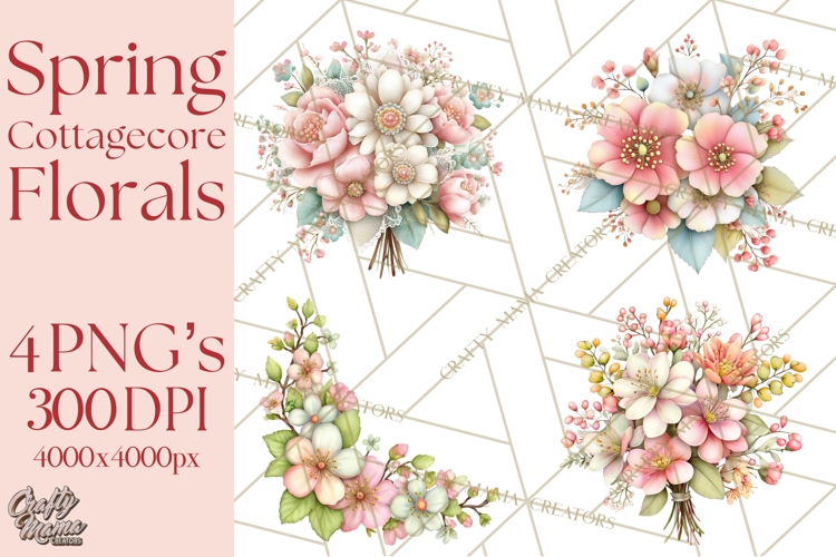 Spring Cottagecore Florals Clipart, Wildflower Bouquets