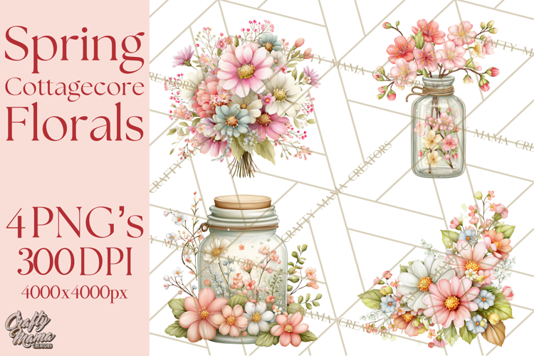 Spring Cottagecore Florals Clipart, Wildflower Bouquets
