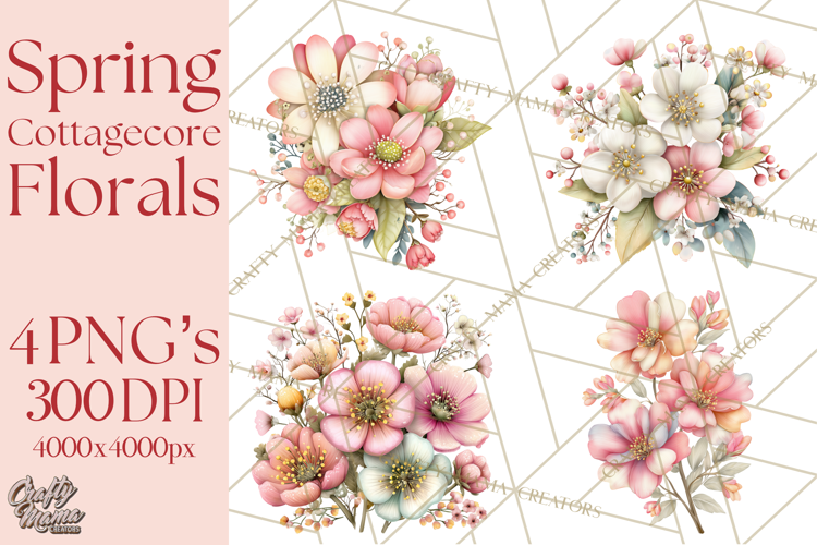 Spring Cottagecore Florals Clipart, Wildflower Bouquets