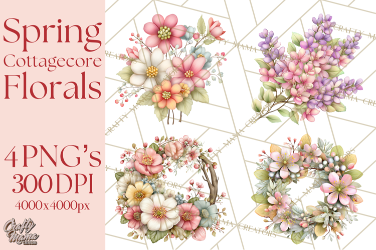 Spring Cottagecore Florals Clipart, Wildflower Bouquets