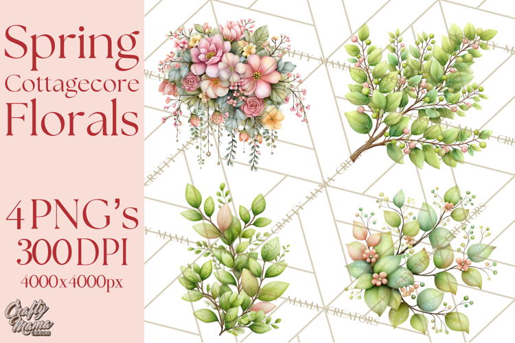 Spring Cottagecore Florals Clipart, Wildflower Bouquets