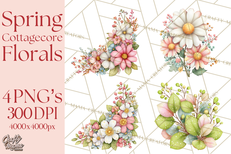 Spring Cottagecore Florals Clipart, Wildflower Bouquets