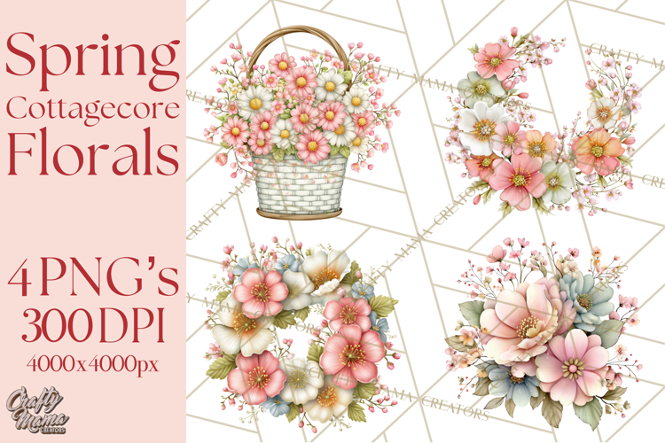 Spring Cottagecore Florals Clipart, Wildflower Bouquets