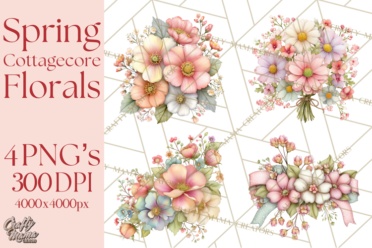 Spring Cottagecore Florals Clipart, Wildflower Bouquets