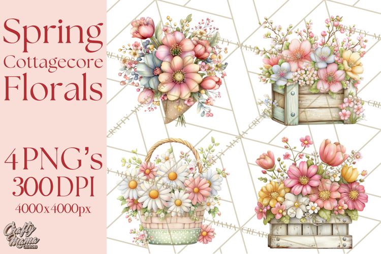 Spring Cottagecore Florals Clipart, Wildflower Bouquets