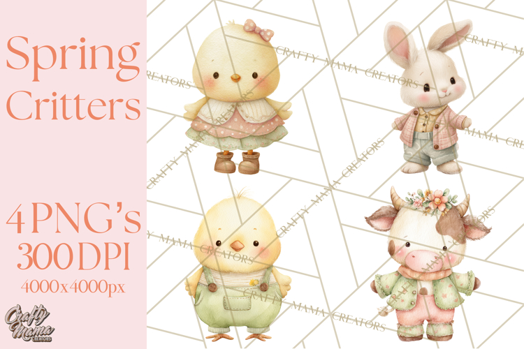 Spring Animals Clipart PNG, Cute Baby Animals, Pastel Spring