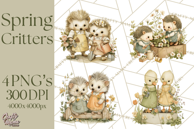 Vintage Garden Animals Clipart, Ducklings Bunnies Lambs