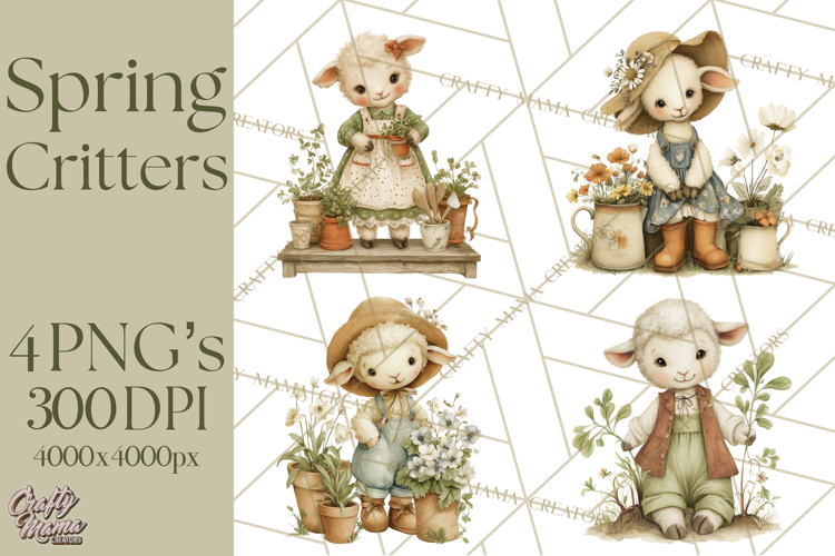 Vintage Garden Animals Clipart, Ducklings Bunnies Lambs