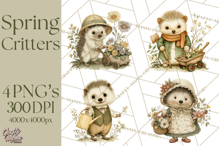 Vintage Garden Animals Clipart, Ducklings Bunnies Lambs