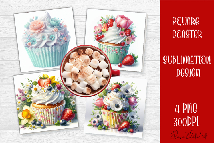 Colorful food Coaster Design, Spring sweet Cupcake