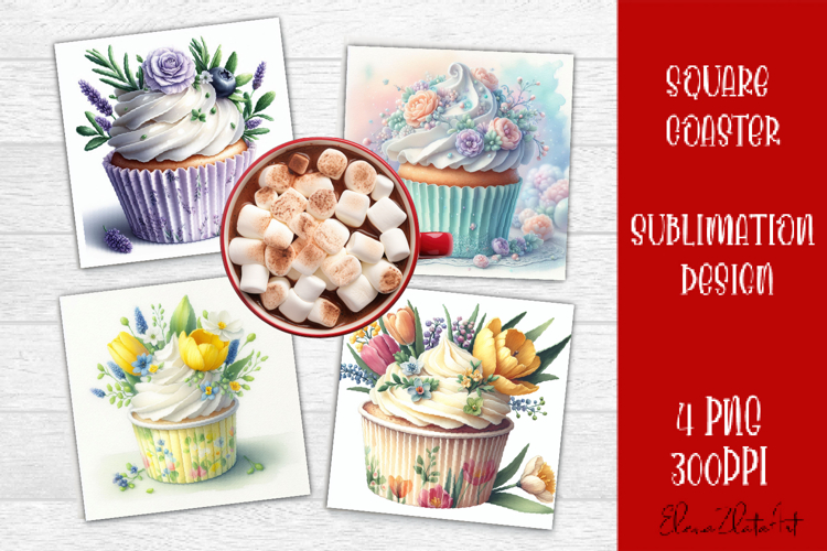 Colorful food Coaster Design, Spring sweet Cupcake