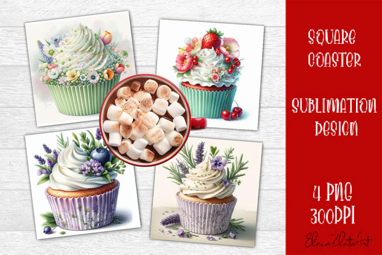 Colorful food Coaster Design, Spring sweet Cupcake