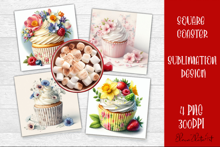 Colorful food Coaster Design, Spring sweet Cupcake