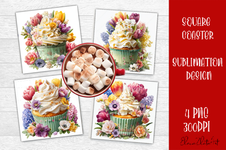 Colorful food Coaster Design, Spring sweet Cupcake