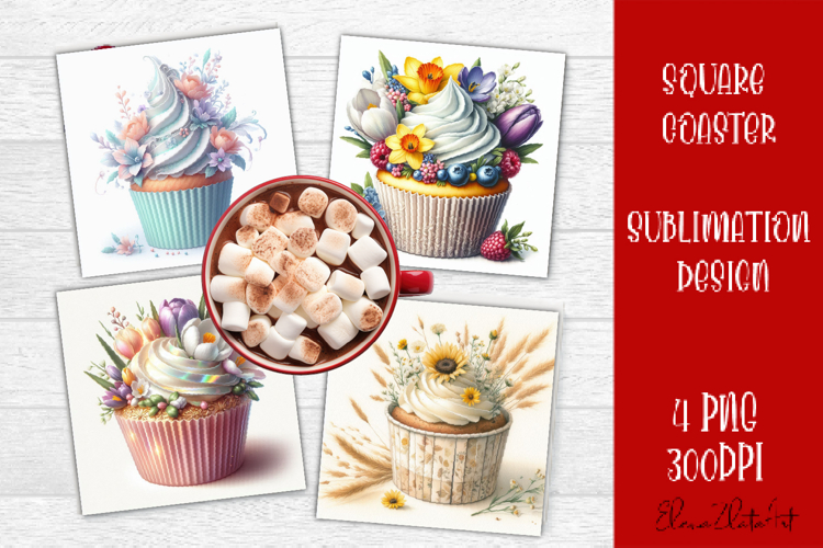 Colorful food Coaster Design, Spring sweet Cupcake