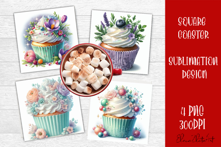 Colorful food Coaster Design, Spring sweet Cupcake