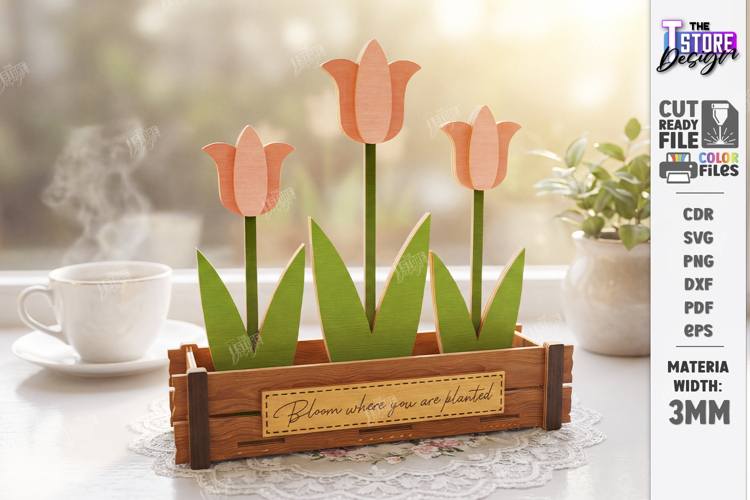 3d layered Flower - Wooden Spring Flowers Decor Laser Cut