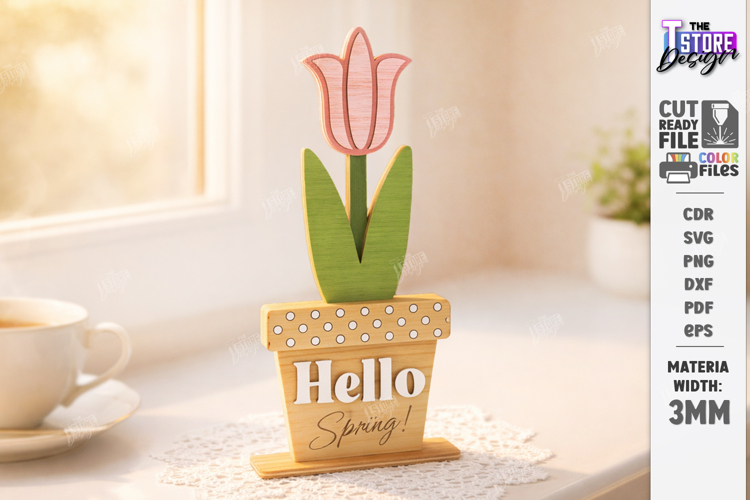 Spring Flower Laser Cut | Floral Table Decor | Shelf Sitter