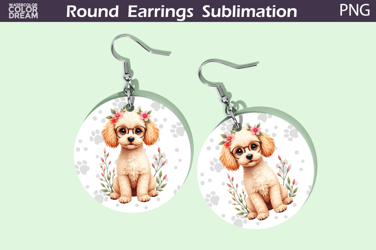 Poodle Round Earrings | Dog Floral Earrings