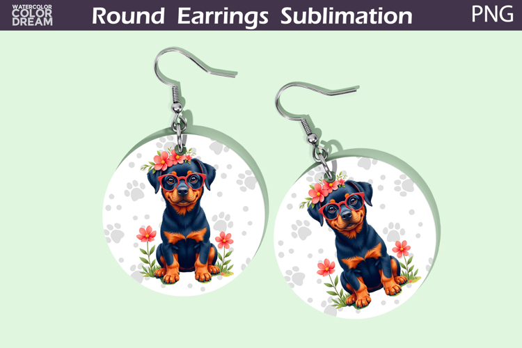 Rottweiler Round Earrings | Dog Floral Earrings