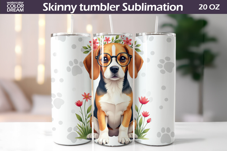 Dog Flowers Tumbler Wrap | Beagle Tumbler Sublimation