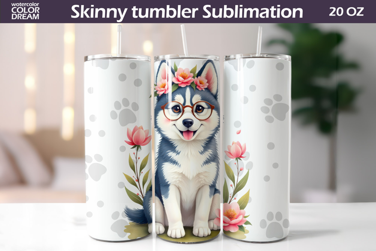 Dog Flowers Tumbler Wrap | Husky Tumbler Sublimation