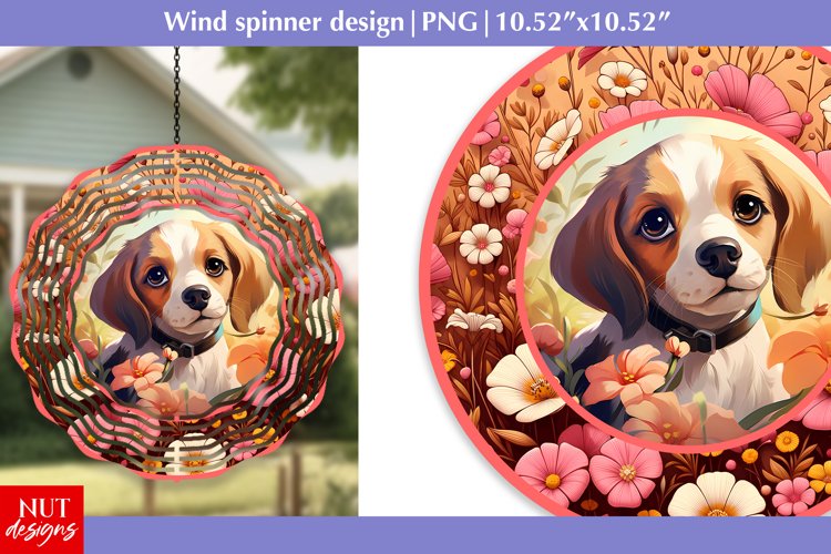 Beagle Floral Dog face Baby Dog Wind spinner Sublimation