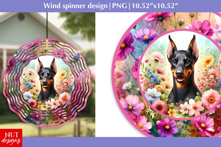 Doberman Dog face Summer Wind spinner Dog Sublimation