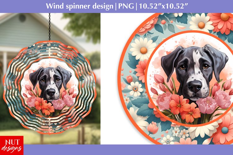 Spring dog Wind spinner Great Dane round design Dog face