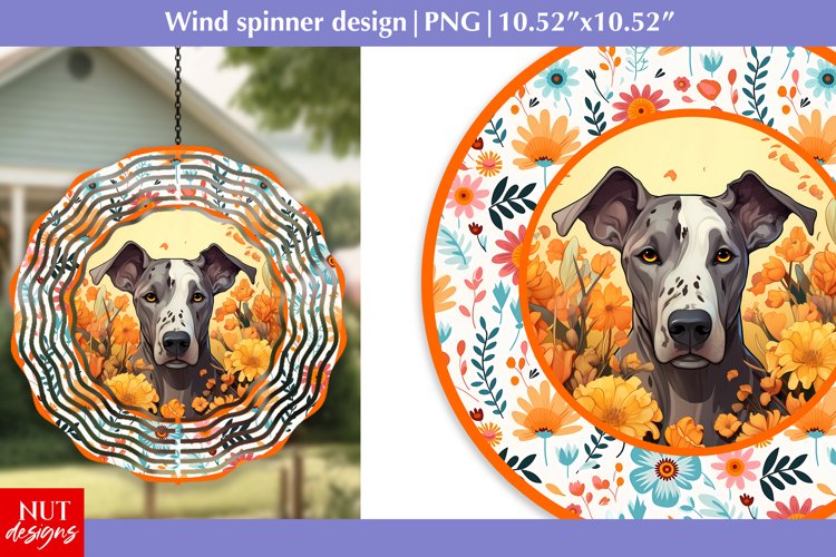 Great Dane Flowers Dog face Spring Wind spinner Sublimation