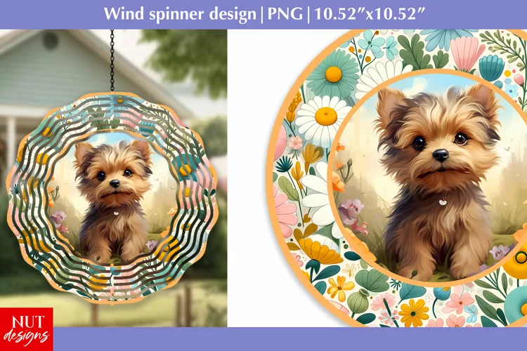 Yorkshire Terrier Dog face Spring Wind spinner Sublimation