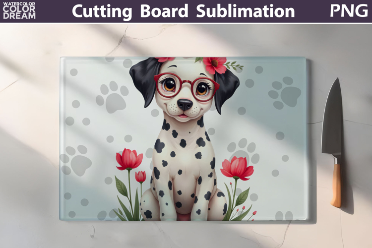 Dalmatian Glass Cutting Board | Dog Floral Chopping Board example image 1