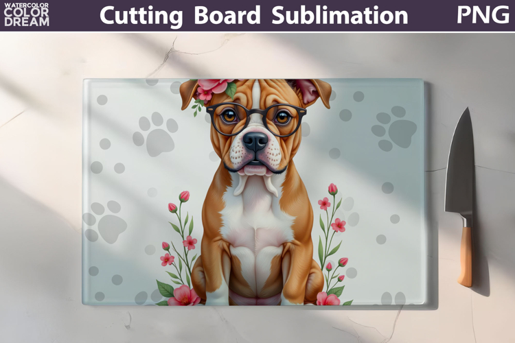 Pit Bull Glass Cutting Board | Dog Floral Chopping