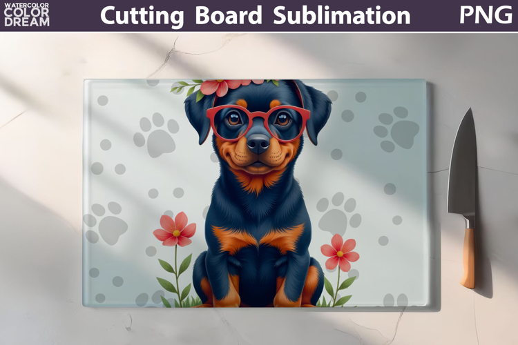 Rottweiler Glass Cutting Board | Dog Floral Chopping