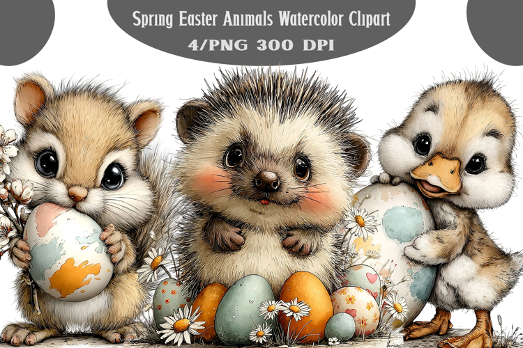 Spring Easter Animals Watercolor Clipart