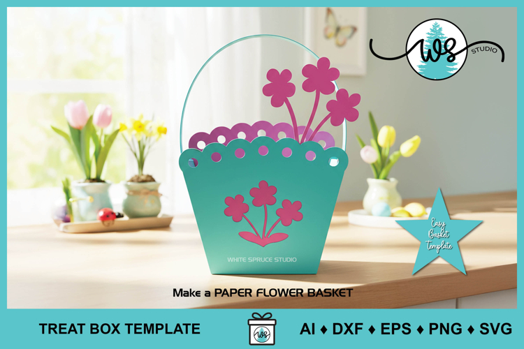 Spring Easter Flower Basket Template Gift Treat Box SVG