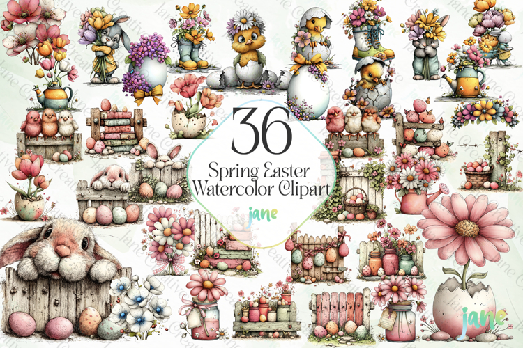 Spring Easter Watercolor Clipart